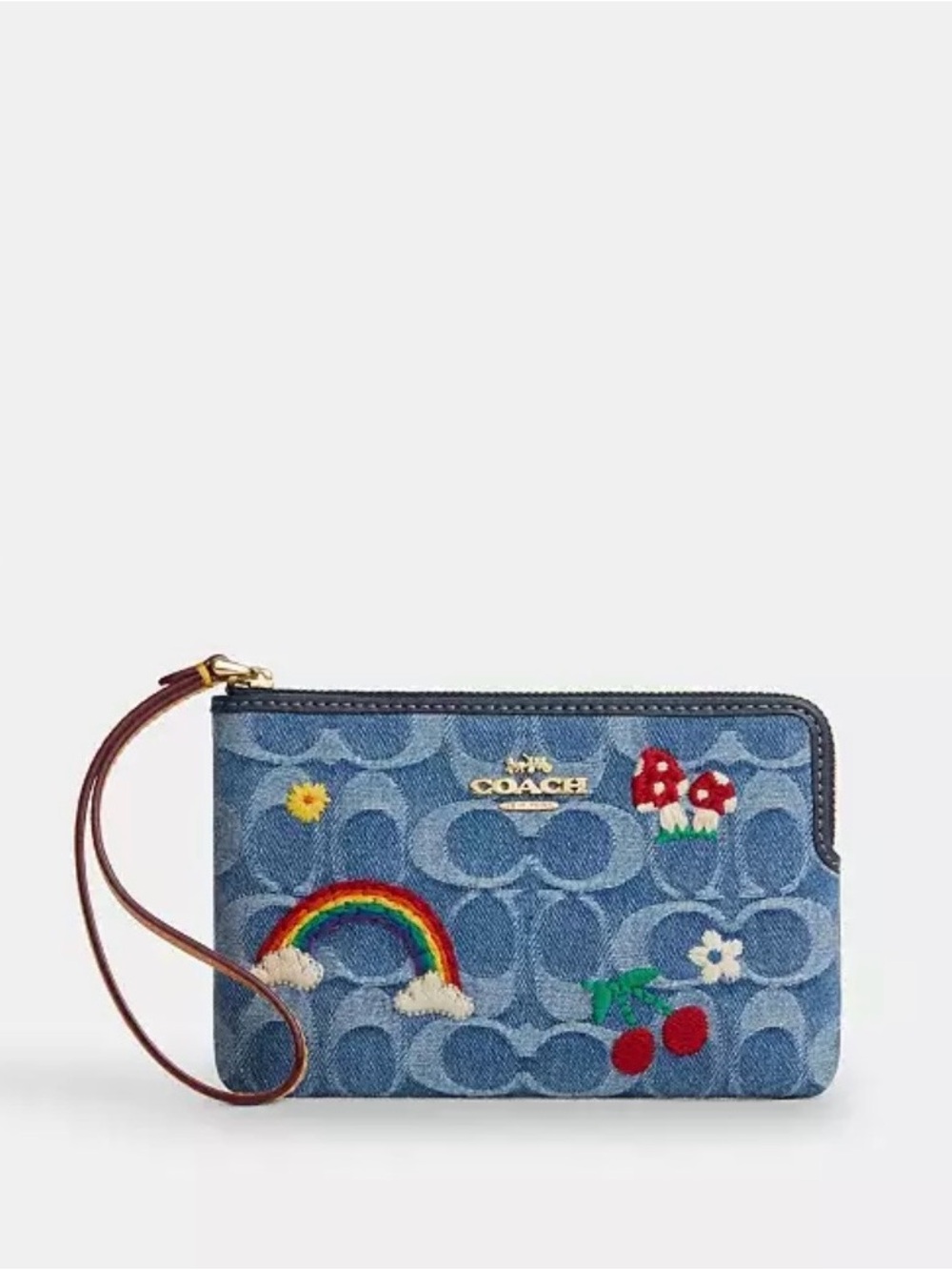 NIP Coach Embroidered Denim Signature Wristlet